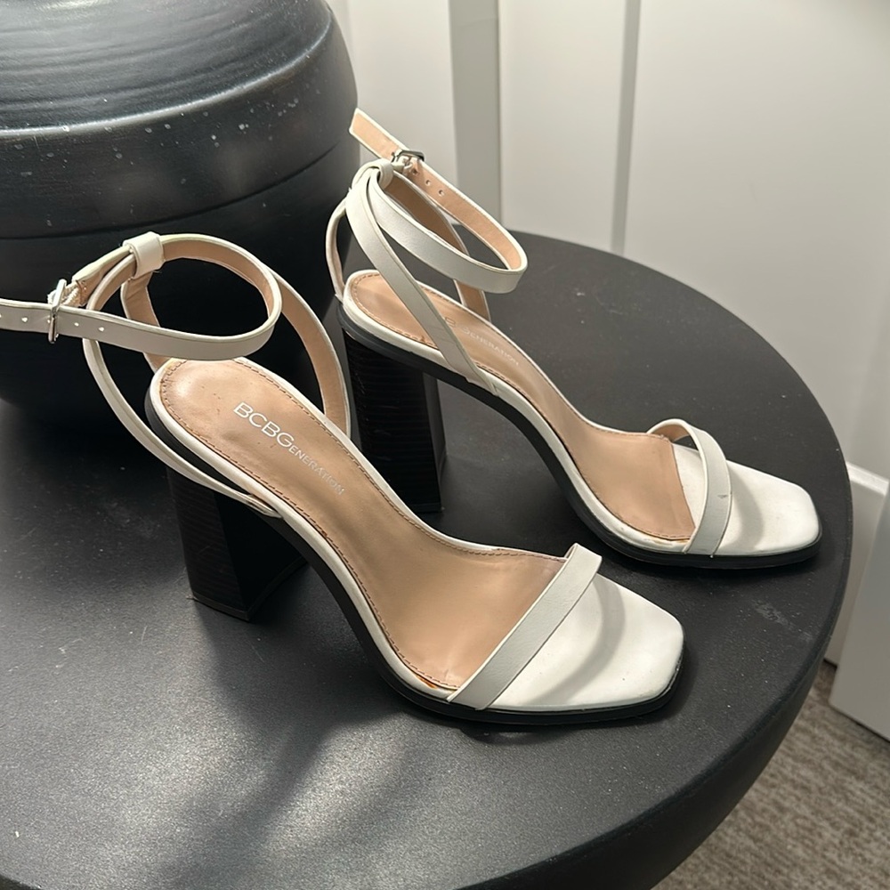 White square open toe heels